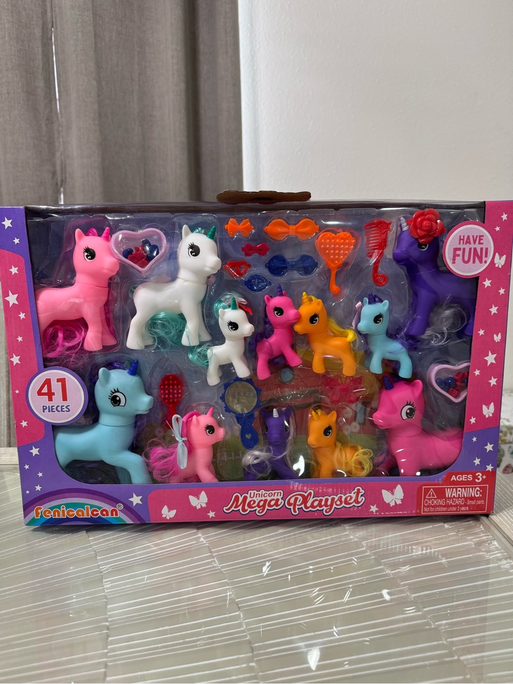Unicorn Mega Playset - Pastel Pink White Purple Blue Orange Teal
